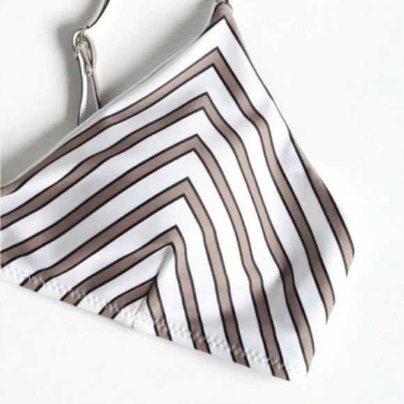 Striped lace-up high waist bikini set - Picture 3 of 8